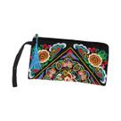 Bolsa de mão longa bordada estilo étnico vintage com tecido florido e bolso para telefone