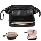 Bolsa de maquiagem Abiudeng Double Layer Leather Travel Black