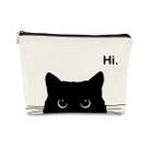 Bolsa de maquiagem BARPERY Cute Cat em tecido de linho preto 19x25cm