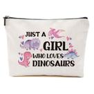 Bolsa de maquiagem Blue Leaves com estampa de dinossauro impermeável 23x18cm