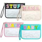 Bolsa de maquiagem Buryeah Chenille Letter Pouch Nylon Clear 4 unidades