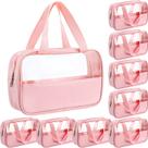 Bolsa de maquiagem Buryeah Translucent Waterproof Travel 9 unidades rosa