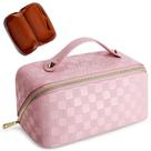 Bolsa de maquiagem Cessfle Checkered de grande capacidade para viagens