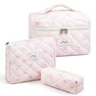 Bolsa de maquiagem Cozomga acolchoada de grande capacidade, rosa de viagem, 3 peças