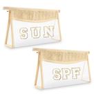 Bolsa de maquiagem Iqimott Boho Patch Clear Letter impermeável para mulheres