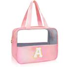 Bolsa de maquiagem Junesters Initial Clear Personalized Pink PVC Bolsa de maquiagem Junesters Initial Clear Personalized Pink PVC