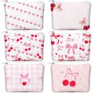 Bolsa de maquiagem Kacctyen Cherry Bow Pink Canvas Cosmetic 6 unidades