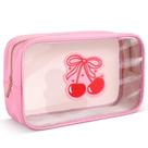 Bolsa de maquiagem Kacctyen Pink Bow Clear Coquette Pink PVC 26x8x15cm