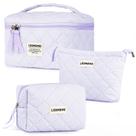 Bolsa de maquiagem Lodmemo, conjunto de 3 peças, bolsa de higiene de algodão, roxa