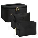 Bolsa de maquiagem MAANGE Large com 2 pequenos conjuntos de viagem de couro preta