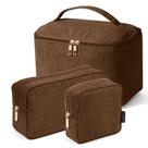 Bolsa de maquiagem MAGEFY, 3 peças de veludo cotelê com alça, organizador, marrom Bolsa de maquiagem MAGEFY, 3 peças de veludo cotelê com alça, organizador, marrom