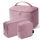Bolsa de maquiagem MAGEFY Bolsa de cosméticos com alça, 3 peças de veludo cotelê rosa Bolsa de maquiagem MAGEFY Bolsa de cosméticos com alça, 3 peças de veludo cotelê rosa