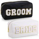 Bolsa de maquiagem Oudain Bride and Groom em couro PU branca, 2 unidades