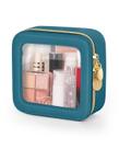 Bolsa de maquiagem Soimeat Mini impermeável de couro transparente azul