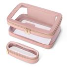 Bolsa de maquiagem Soimeat Travel Clear com bolsa de pincel de maquiagem rosa