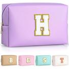 Bolsa de maquiagem TOPEAST Preppy Purple com adesivo inicial em couro PU Bolsa de maquiagem TOPEAST Preppy Purple com adesivo inicial em couro PU