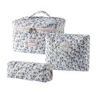 Bolsa de maquiagem uekeboag, coquete de algodão acolchoado, 3 peças de flor azul