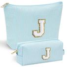 Bolsa de maquiagem YOOLIFE Cute Initial para mulheres e meninas rosa azul Bolsa de maquiagem YOOLIFE Cute Initial para mulheres e meninas rosa azul