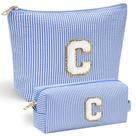 Bolsa de maquiagem YOOLIFE Cute Personalized Initial Blue para mulheres