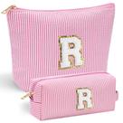 Bolsa de maquiagem YOOLIFE Initial para meninas Travel Pink com bolsa de pincel