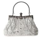 Bolsa de noite DA BODAN Vintage Beaded Sequin Pearl Silver
