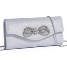 Bolsa de noite DETARA Shiny Crystal Bow Clutch Purse Silver