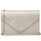 Bolsa de noite feminina Dasein, cetim, strass, clutch, champanhe