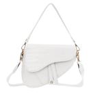 Bolsa de ombro com selim HDE Crocodile PU em couro branco para mulheres