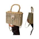 Bolsa De Ombro De Palha Trançada Para Mulheres, Bolsa De Praia Quadrada De Verão