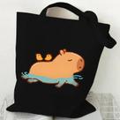 Bolsa de Ombro Feminina de Lona com Estampa de Capivara - Grande Capacidade e Reutilizável