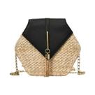 Bolsa De Ombro Feminina De Verão Artesanal Em Palha Hexagonal Com Detalhes Em Couro Estilo Boêmio Bolsa De Ombro Feminina De Verão Artesanal Em Palha Hexagonal Com Detalhes Em Couro Estilo Boêmio