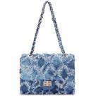 Bolsa de ombro feminina MKP acolchoada tiracolo, jeans envelhecida, azul