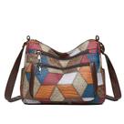 Bolsa de ombro feminina vintage em couro PU patchwork