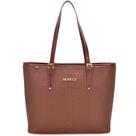 Bolsa de ombro grande forrada fivela Moncci estampa croco caramelo preto bege Bolsa de ombro grande forrada fivela Moncci estampa croco caramelo preto bege
