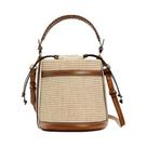 Bolsa De Palha Feminina De Verão, Estilo Balde, Transversal E De Ombro, Com Painéis De Design