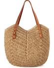 Bolsa de praia de palha Loiyadn Large para mulheres com zíper cáqui