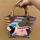 Bolsa De Praia Feminina Retrô Com Estampa De Cachorro Dachshund Em Nylon Trançado