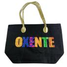 Bolsa De Praia Palha Feminina Com Zíper De Ombro Oxente Sacola Ecobag Tote Juta com Alça Dourada