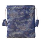 Bolsa de presente com cordão de brocado azul com forro macio 13x15cm Bolsa de presente com cordão de brocado azul com forro macio 13x15cm