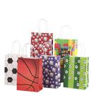 Bolsa de presente, papel kraft branco, bolsa de transporte com estampa de bola esportiva Bolsa de presente, papel kraft branco, bolsa de transporte com estampa de bola esportiva