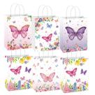 Bolsa de presente, papel kraft branco, estampa de borboleta, 10 unidades