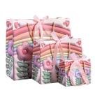Bolsa de presente Rainbow Flower Pink Cardstock com conjunto de alças de corda