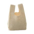 Bolsa De Pulso Mini De Tricô Artesanal Feminina, Bolsa Casual Com Listras Largas E Xadrez, Sacola