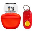 Bolsa de Silicone para Petiscos e Clicker Nyp para Treinamento e Adestramento de Animais de Estimação - Vermelho