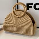 Bolsa de vime retrô para mulheres e meninas, bolsa de ombro artesanal, corda de