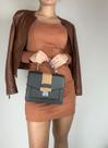 Bolsa Em Couro Legitimo B.981 Onix Preto/Camel