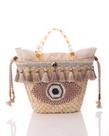 Bolsa em palha bag olho grego com franjas bordada luxo theron oficial