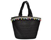 Bolsa em Palha com Pompons Tote Bag Pagani PG6926 Preto