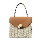 Bolsa em Palha de Luxo Transversal Quadrada Cor:Creme
