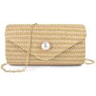 Bolsa embreagem PACETAP Straw para mulheres com decoração de pérolas